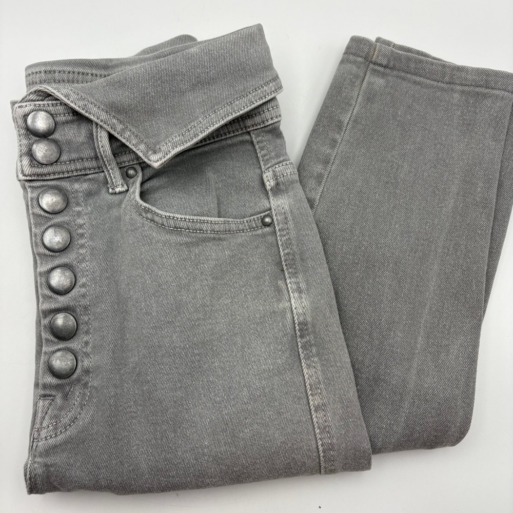 MOTHER The Swooner Exposed Snap Ankle High Waisted Jeans Gray Denim Size 24‎
